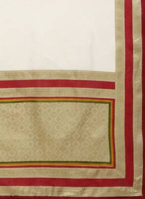 Off-white & maroon solid kasavu saree 4