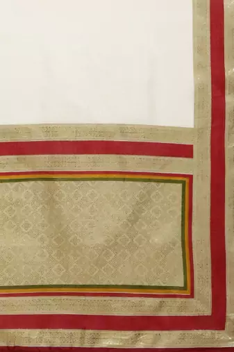 off white maroon kasavu saree with solid design