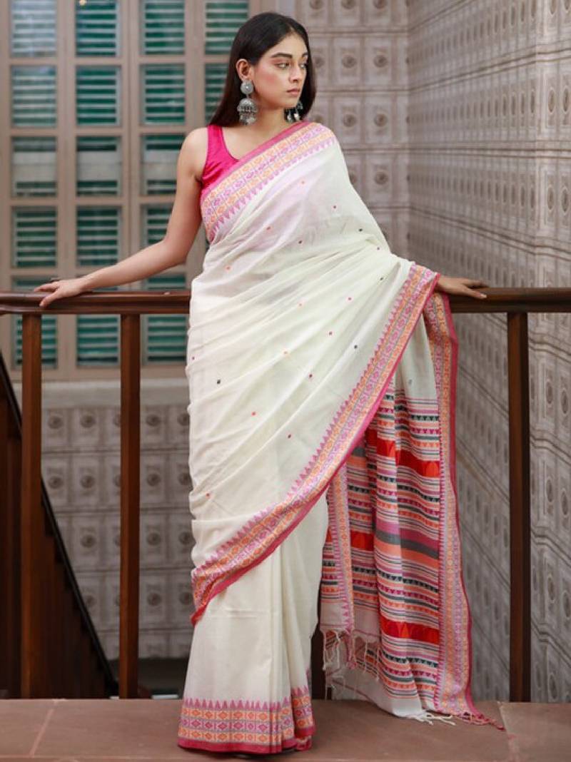 Geometric printed pure cotton saree