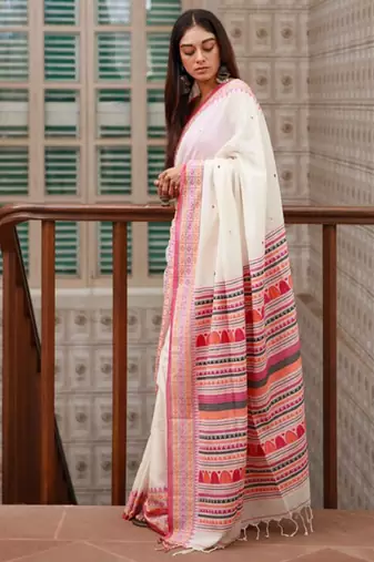 Geometric printed pure cotton saree