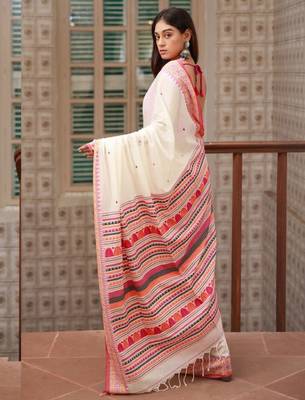Geometric printed pure cotton saree 3
