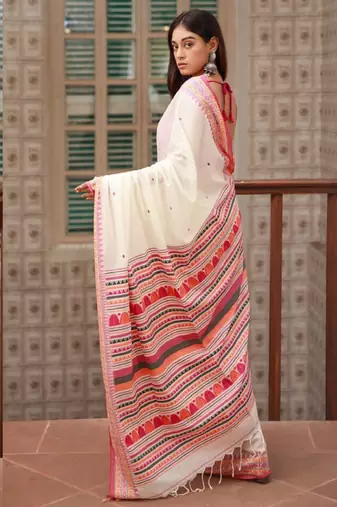 Geometric printed pure cotton saree