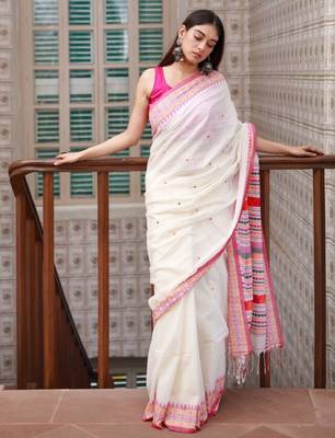 Geometric printed pure cotton saree 4