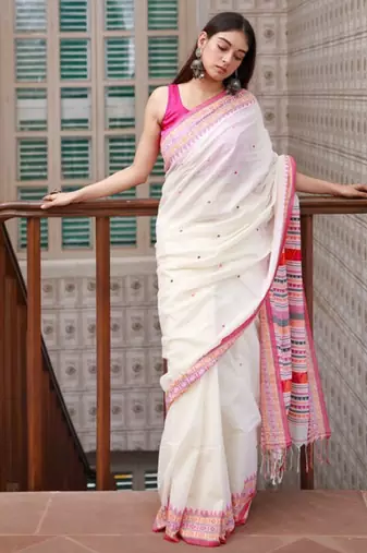 Geometric printed pure cotton saree