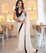white mysore silk saree with traditional design