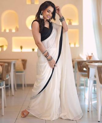 white mysore silk saree with traditional design 2