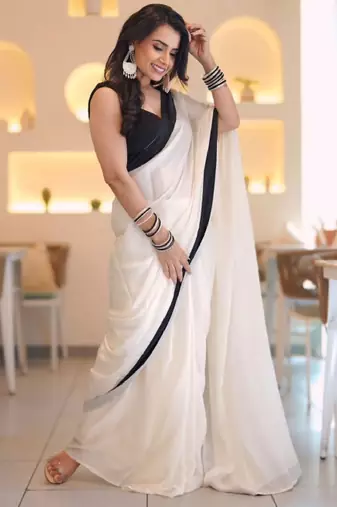 white mysore silk saree with traditional design