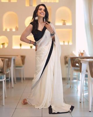 white mysore silk saree with traditional design 3