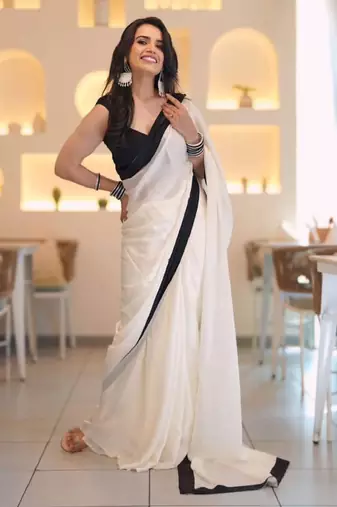 white mysore silk saree with traditional design