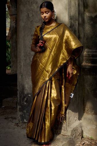 gold tissue saree with classic ethnic work