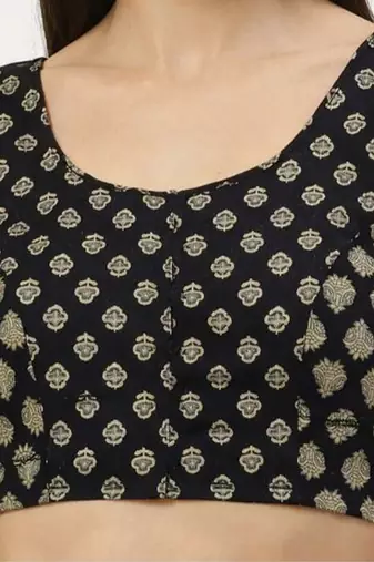 Black cotton sanganeri printed non padded blouse