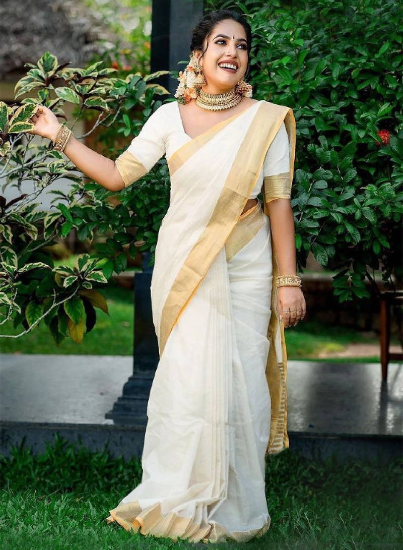 Zari silk cotton designer kasavu saree