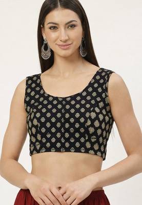 Black cotton sanganeri printed non padded blouse 3