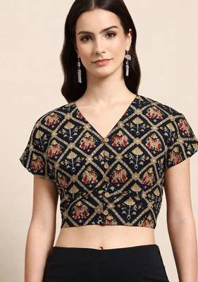 Black cotton sanganeri printed non padded blouse 3