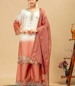 Women's latest wine orange embroidered palazzo suit