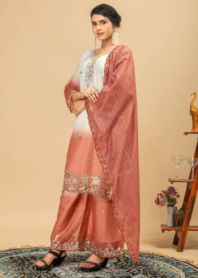 Women's latest wine orange embroidered palazzo suit 2