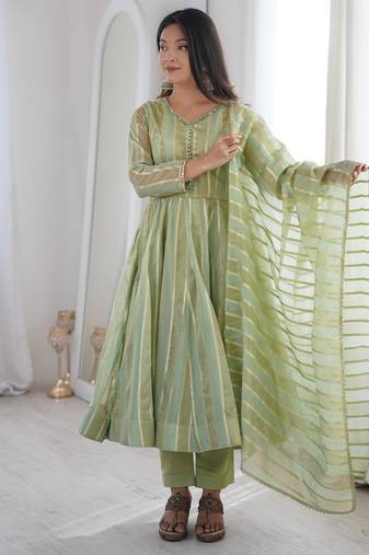 pista green festive anarkali suit set