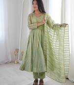  pista green festive anarkali suit set