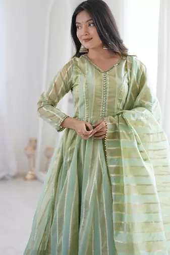  pista green festive anarkali suit set