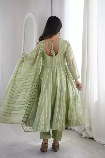  pista green festive anarkali suit set