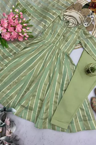  pista green festive anarkali suit set