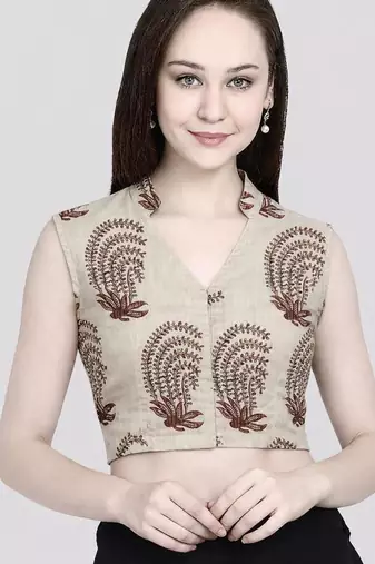 White cotton sanganeri printed non padded blouse
