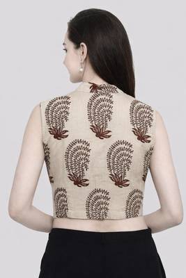 White cotton sanganeri printed non padded blouse 4