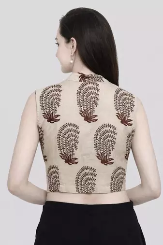 White cotton sanganeri printed non padded blouse