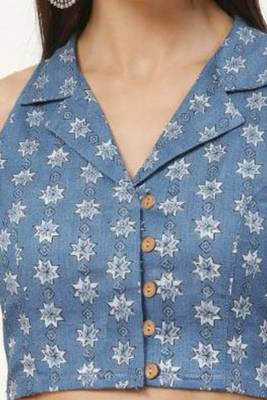 Grey cotton sanganeri printed non padded blouse 4