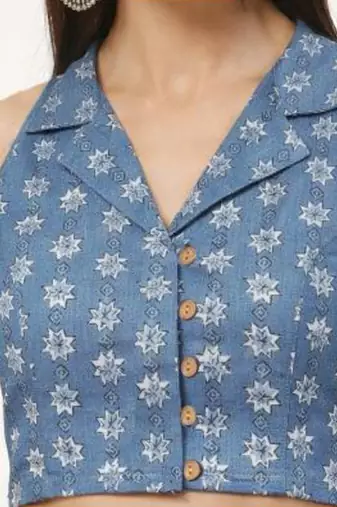 Grey cotton sanganeri printed non padded blouse