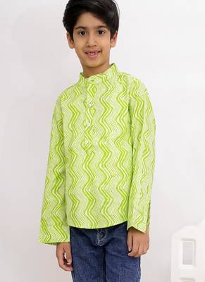 cotton full sleeves printed  short kurta - lime green 1