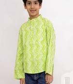 cotton full sleeves printed  short kurta - lime green