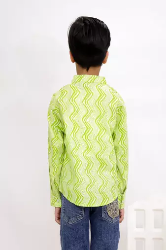 cotton full sleeves printed  short kurta - lime green