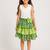 knitted  sleeveless all over embroidered top with cotton printed skirt -white & lime green