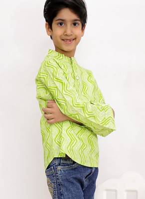 cotton full sleeves printed  short kurta - lime green 3