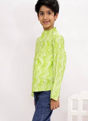 cotton full sleeves printed  short kurta - lime green 4
