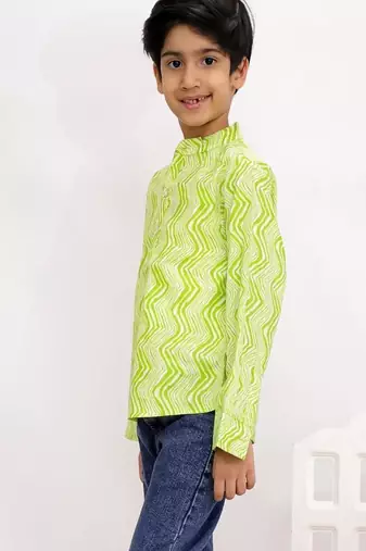 cotton full sleeves printed  short kurta - lime green