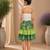 knitted  sleeveless all over embroidered top with cotton printed skirt -white & lime green