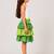 knitted  sleeveless all over embroidered top with cotton printed skirt -white & lime green