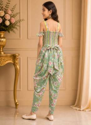cotton  sleeveless all over printed jumpsuit- olive green 2