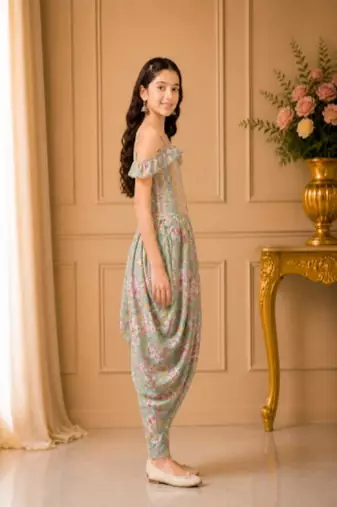 cotton  sleeveless all over printed jumpsuit- olive green