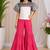 woven cotton  cold shoulder sleeve border and printed top with sharara -grey and coral
