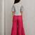 woven cotton  cold shoulder sleeve border and printed top with sharara -grey and coral