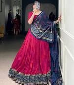 Pink Navaratri Special Bandhej Print With Gotta Patti Lace Touch Up Lehenga with Unstitched Blouse