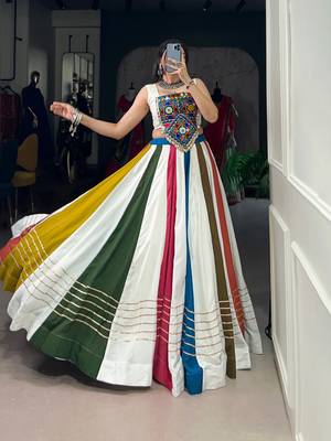 Navaratri Special Pure Rayon Gota Patti Lace Touch Up Lehenga with Mirror & Cowrie work Stitched Choli 5