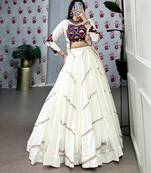 White Navaratri Special Pure Rayon Sequence Lace work Lehenga with Mirror work Stitched Choli