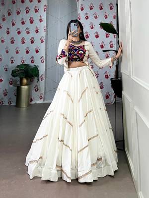 White Navaratri Special Pure Rayon Sequence Lace work Lehenga with Mirror work Stitched Choli 2