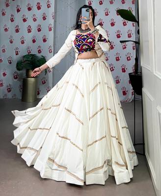 White Navaratri Special Pure Rayon Sequence Lace work Lehenga with Mirror work Stitched Choli 3