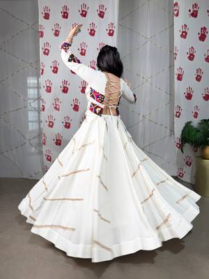 White Navaratri Special Pure Rayon Sequence Lace work Lehenga with Mirror work Stitched Choli 4