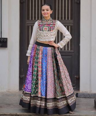 Cotton Printed with Gota-Patti & Real Mirror Lace work Lehenga with Stitched Choli 1